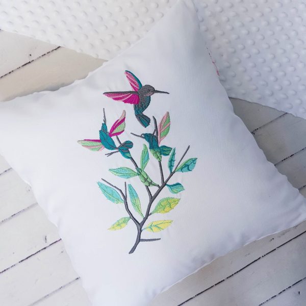 Koliber biała poduszka dekoracyjna z haftem